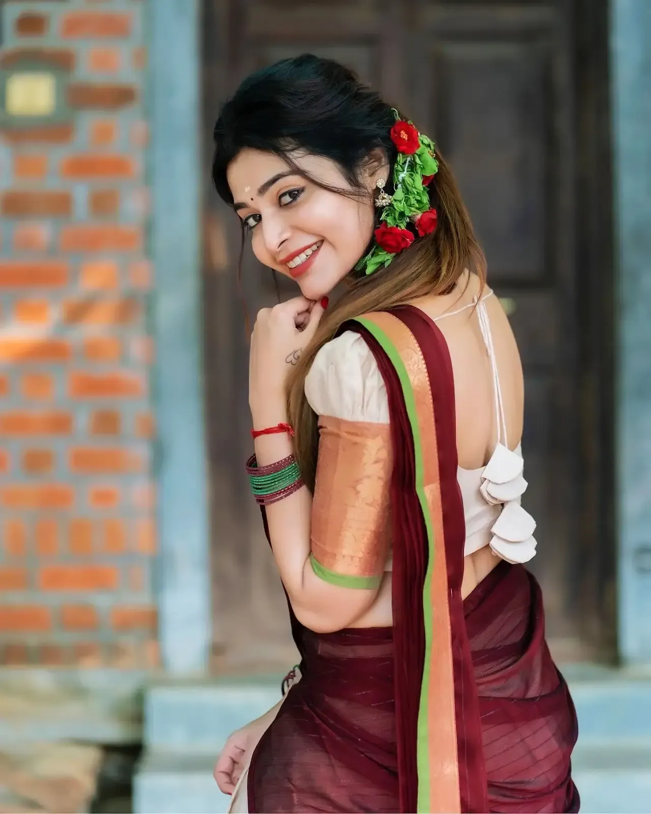 Beautiful Indian Girl Daksha Nagarkar in Maroon Lehenga Choli